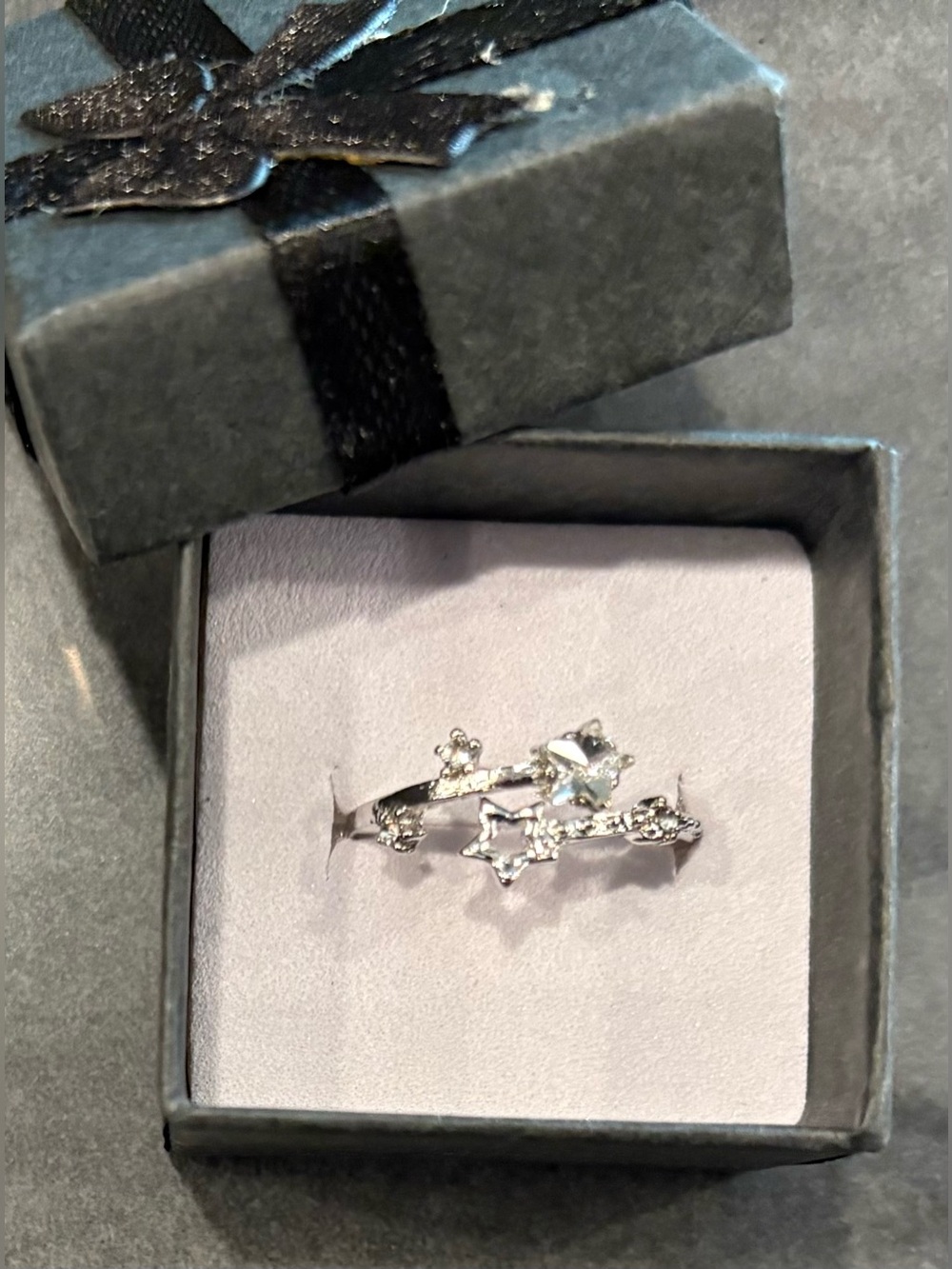 Silver Plated Star & Crystal Open Ring – Sparkling Women's Ring